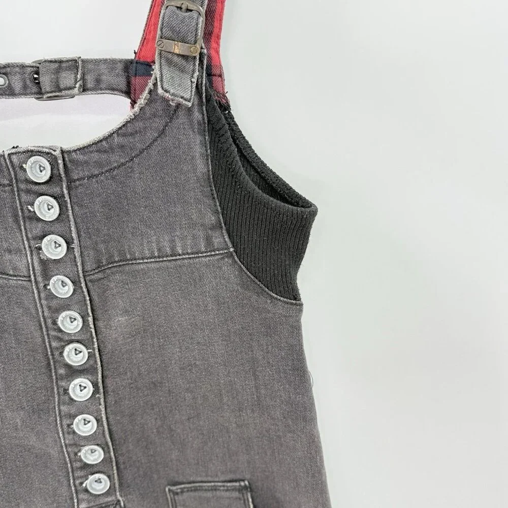 Free People Faded Black‎ Denim Distressed Mini Dress XS Grunge Goth Schoolgirl